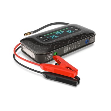 Halo Bolt Air+ 1750 Portable Vehicle Jump Starter with Air Compressor, Power Bank, Floodlight with Digital Display Charges Multiple Devices, Black