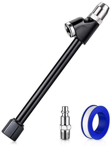 LUMITECO Air Chuck Set, 1/4" FNPT Extended Reach Dual Head Air Chuck w/Quick Plug, 2-Way Connect Tire Air Chuck for Tire Inflator Gauge/Air Compressor, Tire Chuck for Truck, Bicycle, Motorbike, Car