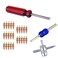 Febrytold 3 Pcs Tire Valve Core Remover Tools with 25 Pcs Brass Valve Stem Cores, 4-Way Valve Stem Core Tool, Dual &amp; Single Head Tire Valve Core Remover Installer Tools