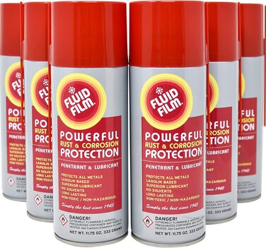 Fluid Film Rust &amp; Corrosion Protection, Metal Surface Penetrant &amp; Lubricant, Marine, Automotive, Industrial, Home, 11.75 Oz Aerosol Spray (Pack of 6)