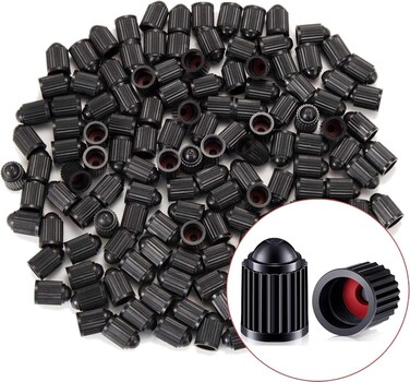 KURAMI Tire Valve Stem Caps 200 Pcs,Black Plastic Valve Caps with Sealing Ring,Valve Stem Caps General for Cars,Bicycles,Motorcycles,Trolleys and Trucks