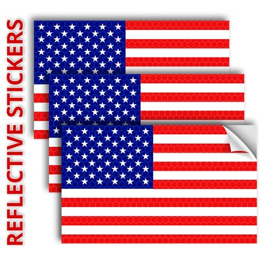 3PC Reflective American Flag Sticker - 5x3 Inches - American Flag Decal - American Flag Stickers Decals for Car Bumper Truck Window Small Auto Vehicles Helmet - USA Patriotic Stripe Vinyl Outdoor