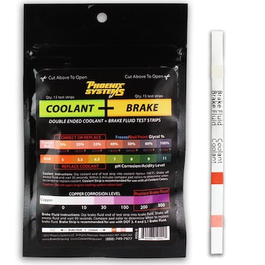 Phoenix Systems 8006-B Double-Ended Brake Fluid + Coolant Test Strips (15 foil wrapped test strips), 1 Pack
