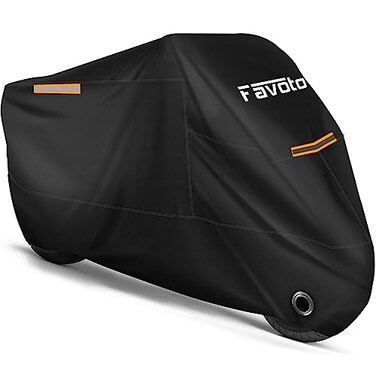 Favoto Motorcycle Cover All Season Universal Weather Quality Waterproof Sun Outdoor Protection Night Reflective with Lock-Holes &amp; Storage Bag Fits up to 96.5" Motorcycles Vehicle Cover