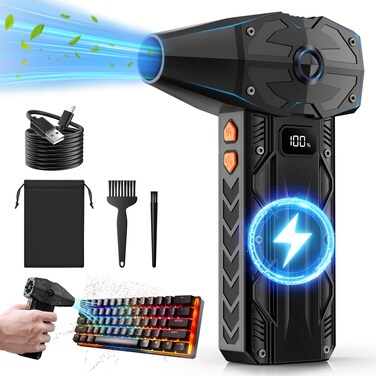 Compressed Air Duster-4 Gear Adjustable 200,000RPM Storm Electric Air Blower, Rechargeable Cordless Cleaner for Keyboard, PC, Electric Devices Cleaning, Replace Canned Air Compressed Air Cans - Black