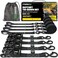 Rhino USA Ratchet Straps Heavy Duty Kit (4-Pack) - 1.6 Inch x 8 Feet (5,208lb Break Strength) - Ultimate Tie Down Straps with Safety S Hooks for Trucks, ATV, UTV, Motorcycle, Cargo &amp; More - Black