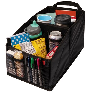 Lusso Gear Car Seat Organizer with Cup Holders - Front or Backseat Organizer - 9 Storage Compartments for Travel - Fits Cars, Trucks, and Vans - Black