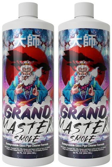 GRAND MASTER SMOKE 64oz / 2 Pack Soak &amp; Wash Bundle Glass Pipe Cleaner - Cleanse, Deodorize, Restore - No Shaking/No Scrubbing