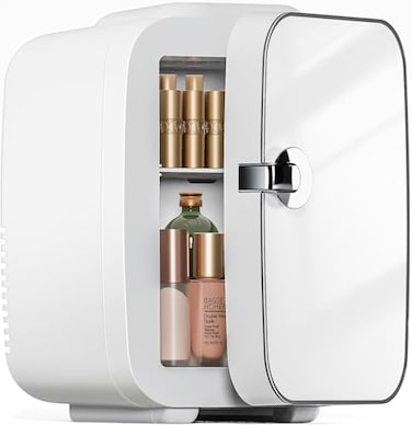 Sweetcrispy Mini Fridge, Portable Small Refrigerator 4L/6 Can Cooler &amp; Warmer Compact Fridges for SkinCare, Food and Drinks, Bedroom, Dorm, Car, Office, White