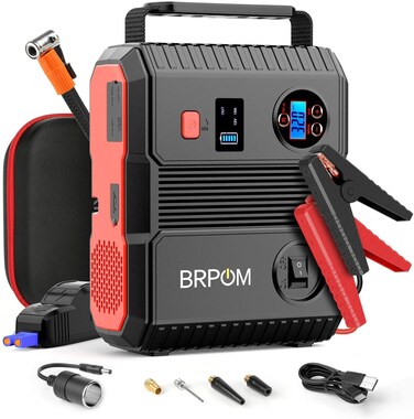 BRPOM Car Jump Starter with Air Compressor, 150PSI 6000A Peak 24000mah (Up to All Gas or 8.0L Diesel Engine, 50 Times) Portable Jump Starter 12V Auto Battery Jump Pack QC 3.0 with 160W DC Out