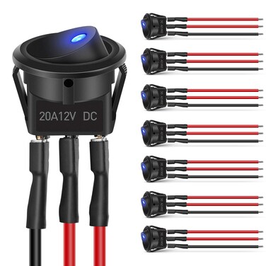 Nilight 8PCS 12V 20A Round Blue Toggle LED Rocker Switch On-Off Control SPST 3Pins for 12V Car Truck Boat Marine Off-Road Vehicle with 24PCS Wires