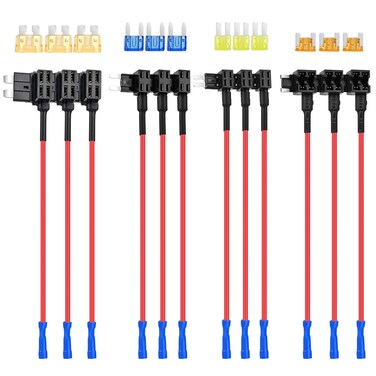 Nilight 12 Pack 12V Car Add-a-Circuit Fuse Tap Standard Mini Micro2 and Low Profile Fuse Taps 4 Types ATO ATC ATM APM Fuse Holder for Cars Trucks Boats