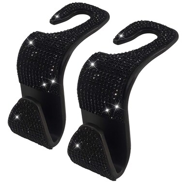 Dermasy 2 Pack Car Hooks, 2021 New Bling Rhinestones Crystal Hooks Car Decorations Auto Seat Back Organizers Strong and Durable Backseat Hanger Storage Universal for SUV Truck Vehicle (Black2)