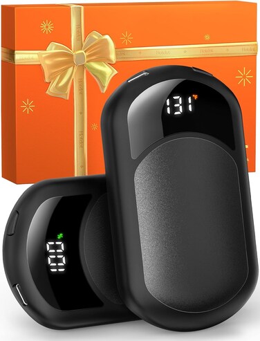 Hand Warmers Rechargeable - 2 Pack Portable Hot Hands Hand Warmers Fast Heating, LED Digital Display Electric Hand Warmers, Hand Warmer Gifts for Men Women, Golf, Camping, Hunting Accessorie Black