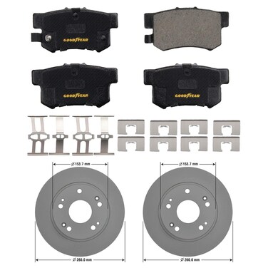 Goodyear Brakes PRK59771R   Rear Premium Brake Kit with Pair (2) of AntiOx Coated Brake Rotors and Ceramic Brake Pads fits Acura TSX 08-04; Honda Accord 07-03