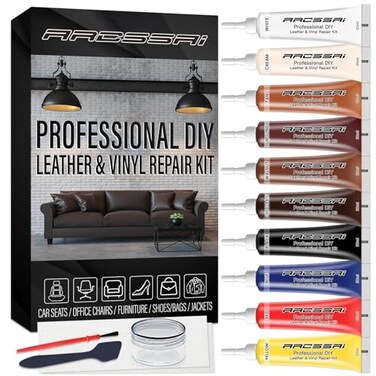 Leather Repair Kit for Furniture, Sofa, Jacket, Car Seats and Purse. Vinyl Repair Kit. Super Easy Instructions to Match Any Color, Restore Any Material, Bonded, Italian, Pleather, Genuine