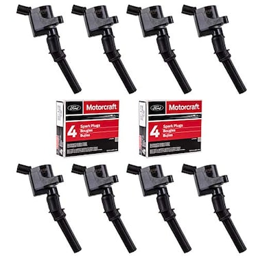 MAS Ignition Coil DG508 &amp; Motorcraft Spark Plug SP479 compatible with Ford 4.6L 5.4L V8 DG457 DG472 DG491 CROWN VICTORIA EXPEDITION F-150 F-250 MUSTANG LINCOLN MERCURY EXPLORER (Set of 8)
