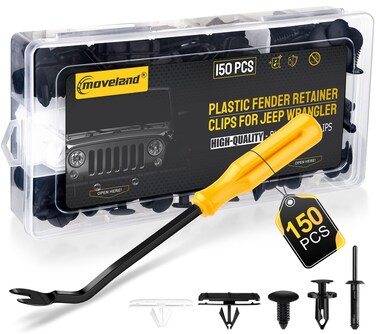 moveland Fender Flare Clips for Jeep Wrangler - 5 Size Fastener Retainer Clips Compatible with 2007-2022 Jeep Wrangler JK JL &amp; 2005-2010 Grand Cherokee Liberty - Nylon Fender Rivets Replacement