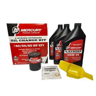 Mercury 25w-40 OEM Oil Change &amp; Filter Kit 40-50-60hp Four Stroke Outboard 8M0081916