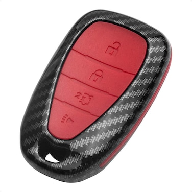 TANGSEN Key Fob Case Compatible with Chevrolet Chevy Chevrolet Camaro, Cruze, Malibu, Sonic 4 Button Keyless Entry Remote Black Carbon Fiber Pattern ABS Black Silicone Cover