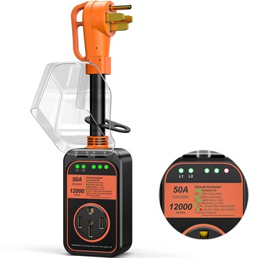 MILLIONHOME RV Surge Protector 50 Amp Waterproof, 12000J Upgraded RV Power Surge Protector with Safety Certification, RV Adapter Plug for Camper, Circuit Analyzer for Travel Trailers