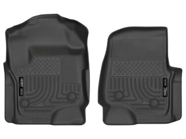 Husky Liners Weatherbeater Floor Mats   Fits 2017 - 2024 Ford F-250/F-350/F-450 SuperCrew Cab &amp; SuperCab with Factory Vinyl Flooring   Front Row, 2-pc Black - 13321
