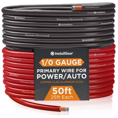 InstallGear 1/0 Gauge Wire (50ft) Copper Clad Aluminum CCA - Battery Cable, Car Amplifier Power and Ground Wire - Automotive Wire, Car Audio Speaker Stereo, RV Trailer, Welding Cable, Primary Wiring