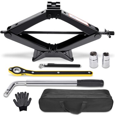 Scissor Jack 3 Ton (6610 lbs) Tire Changing Kit with Lug Wrench - Emergency Kit for Car, SUV, MPV