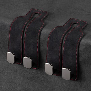 Amelity Car Hooks for Headrest, Car Seat Back Storage Hook for Headrest, Headrest Hooks for Purses and Bags, Car Hooks Leather (Black-2 Pack)