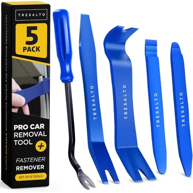 Tresalto Auto Trim Removal Tool Kit - 5-Piece No Scratch Pry Tool Set for Car Panel and Dashboard Removal - Includes Door Panel Tool, Push Rivets, Car Clips - Essential for Interior Trim Work - Blue