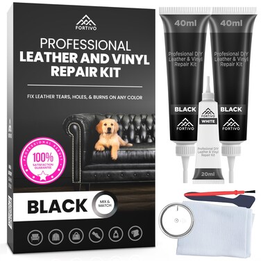 Professional Black Leather Repair Kit for Furniture, Couches, Boots, and Purses, Scratch Repair and Car Leather Restoration, All-Inclusive Vinyl Repair Kit, Quick and Easy to Use