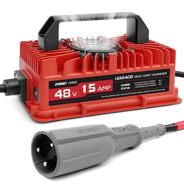 EPOWREY 15 AMP 48 Volt Golf Carts Battery Charger for Club Car 3-Pin Round Plug,for Lead Acid Battery