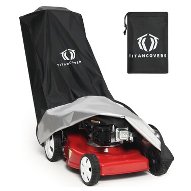 TitanCovers Lawn Mower Cover with PA Coating &amp; Double Drawstring &amp; Storage Bag, Heavy Duty 600D Polyester Oxford Push Mower Cover, Waterproof Lawnmower Covers for Outdoor