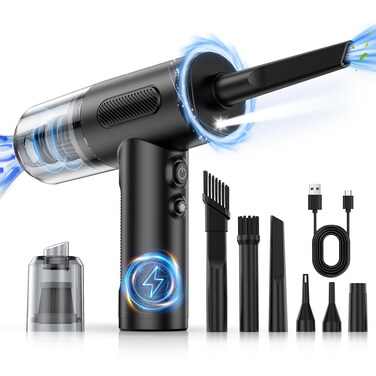 KOPIDOE Compressed Air Duster, 100000RPM Handheld Car Vacuum/Air Blower&amp; Pump, 3 Gear Adjustable Electric Air Duster/Car Vacuum Cleaner, Keyboard Duster with LED Light-10 Kits Air Blower for Computer