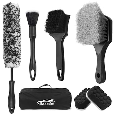 Wheel Brush, Tire Brush, Wheel Cleaner Brush, Soft-bristled Rim Cleaner Brush, Tire Shine Applicator Pad, Car Detailing Brushes, Car Wheel Brush Kit, Wheel Brushes for Cleaning Wheels,Tires - 7Pcs