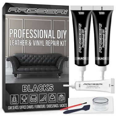 ARCSSAI Black Leather Repair Kit for Furniture, Car Interior, Car Seats, Sofa, Jacket and Purse, Vinyl Repair Kit for Tears &amp; Burn Holes, with Color Matching Guide &amp; Super Easy Instructions