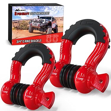Nilight 2 Pack 3/4" D-Ring Shackle 4.75 Ton (9500 Lbs) Capacity with 7/8" Pin Heavy Duty Off Road Recovery Shackle with Isolators &amp; Washer Kit for Jeep Truck Vehicle, Red (90053B)