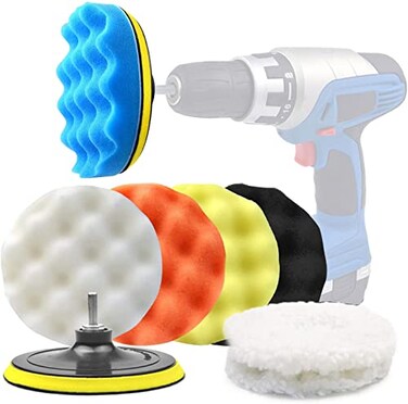 6 Inch Car Polishing &amp; Buffing Sponge Pads Kit Wool Bonnet Pads for Household Electric Drill and Auto Polisher with 8mm M14 Drill Adapter for Washing Cleaning Waxing Dusting, 11PCS