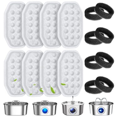 16 Pcs Cat Water Fountain Filters Replacement &amp; Pre-Filter Sponges for 108oz/3.2 Stainless Steel Pet Water Fountain with Water Level Window