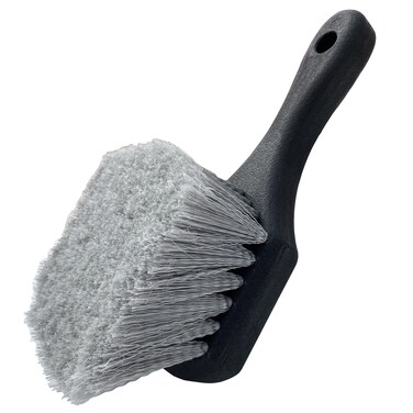 Wheel &amp; Tire Brush for Car Rim, Soft Bristle Car Wash Brush, Cleans Tires &amp; Releases Dirt and Road Grime, Short Handle for Easy Scrubbing Black