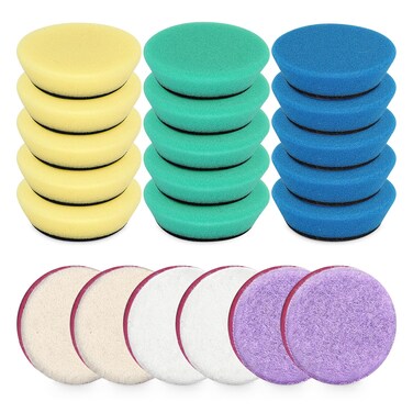 21Pcs Mini Polishing Pads Set, Autolock 2.0 inch/50mm Sponge Polishing Pad &amp; Wool Buffing Pads, Mix Color for Car Detail Polishing and Waxing, Car Foam Detail Polishing Pad Kit