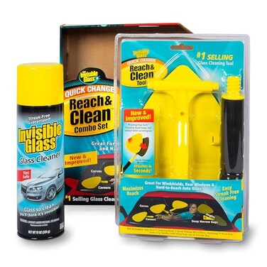Invisible Glass 99031 Reach &amp; Clean Glass Windshield Cleaner Tool Combo Kit With Premium Aerosol Glass Cleaner, Extendable Handle, (2) Reusable Quick Change Microfibers, and Storage Bag