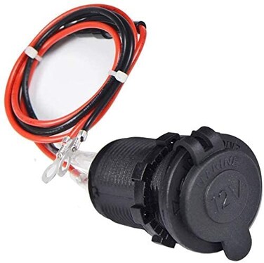 12V Car Cigarette Lighter Socket Waterproof and Dustproof plug socket for Car Truck Motobike Boats Marine ATV, with Fuse &amp; 60cm Cable (Black-1PCS)