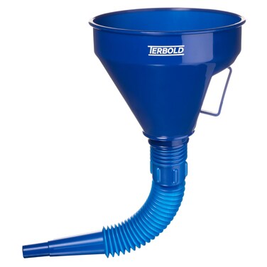 Terbold Automotive Flex Funnel with Hose   Wide Mouth Flexible Oil Funnel for Automotive Use - Gas, Transmission Fluid, Car Fuel, Oil Change (Blue)