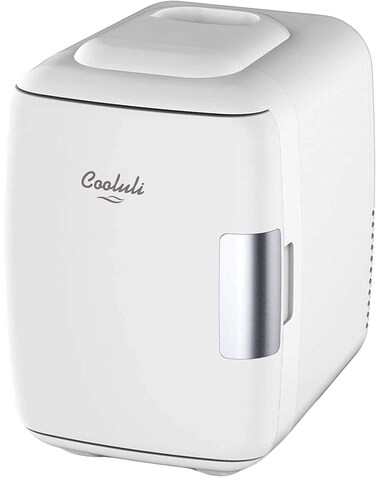 Cooluli Mini Fridge for Bedroom - Car, Office Desk &amp; Dorm Room - Portable 4L/6 Can Electric Plug In Cooler &amp; Warmer for Food, Drinks, Skincare Beauty &amp; Makeup - 12v AC/DC &amp; Exclusive USB Option, White