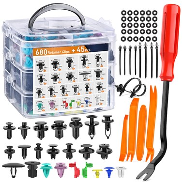 GOOACC 725Pcs Car Push Retainer Clips &amp; Auto Fasteners Assortment -23 Most Popular Sizes Nylon Bumper Fender Rivets with 10 Cable Ties and Fasteners Remover for Toyota GM Ford Honda Chevy