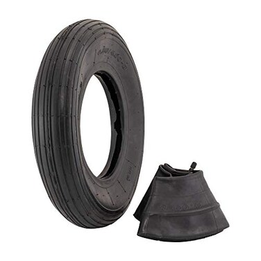 Marathon 4.80/4.00-8" Ribbed Tread Replacement Pneumatic (Air-Filled) Tire and Inner Tube Set, Fits 8-Inch Wheel/Rim, Wheelbarrow/Garden Cart/Lawn &amp; Garden Use, Straight Valve Stem