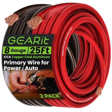 GearIT, 8 Gauge Wire, for Automotive Power/Ground, Battery Cable, Car Audio, RV, Amp, CCA Wire, Wire, Automotive Wire, Amp Kit, Battery Cables, Amp Wiring Kit, (25 feet Each- Black/Red)