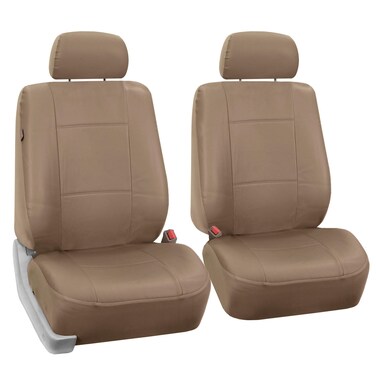 FH Group Front Set Faux Leather Car Seat Covers for Low Back Seat with Removable Headrest, Universal Fit, Easy to Clean Seat Covers for SUV, Sedan Van Tan