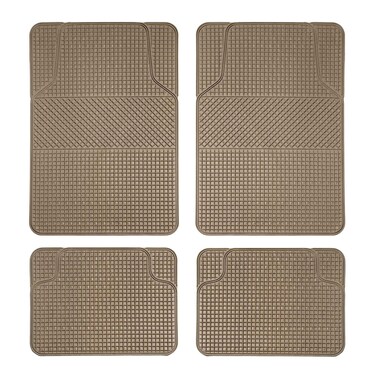 Automotive Floor Mats Tan Beige ClimaProof Checker Style for all weather protection Universal Fit for most Cars, SUVs, and Trucks, Anti-Slip FH Group F11300BEIGE